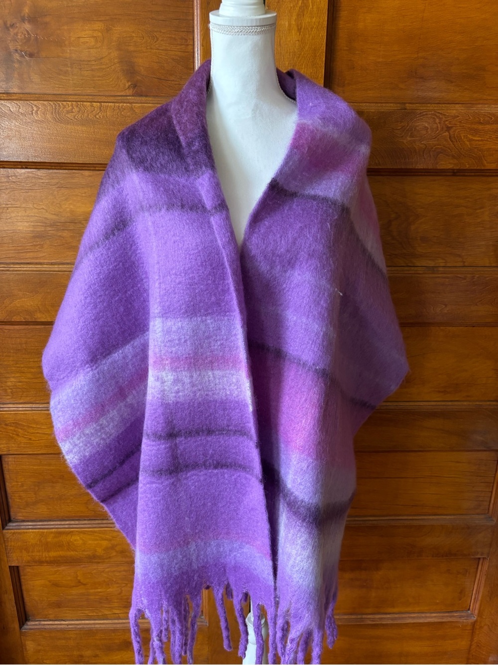 Steve Madden Cozy Purple Striped Mohair- Blend Wrap Scarf